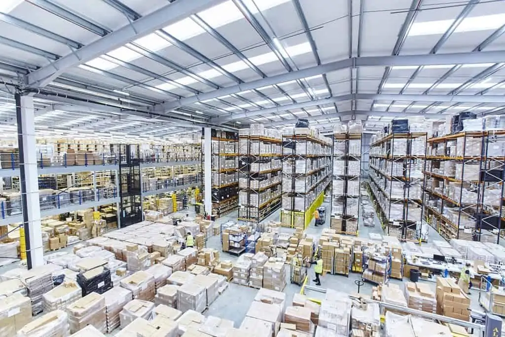 Large warehouse space with boxes