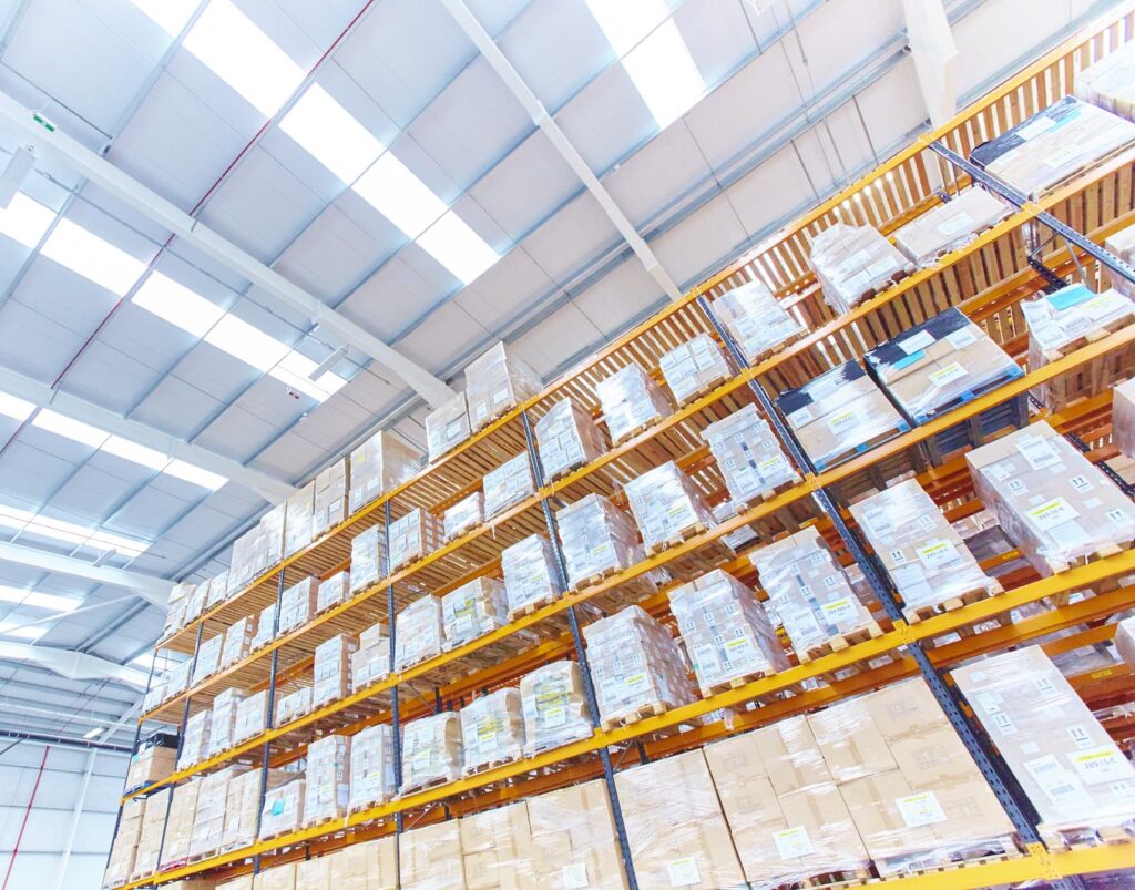 Products on warehouse racking